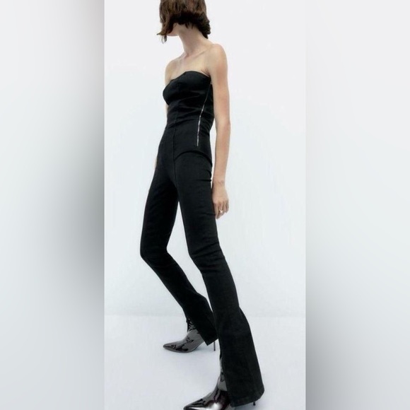 Zara Black denim jumpsuit - Picture 2 of 9